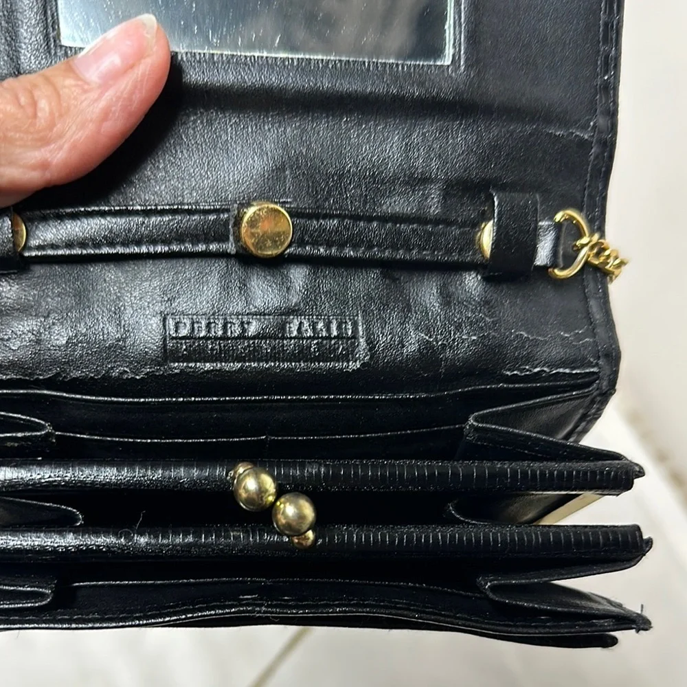 Perry Ellis Black and Gold Crossbody Bag with Chain Strap